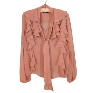 NWOT | INA Frilly Tie Neck Blouse | US M